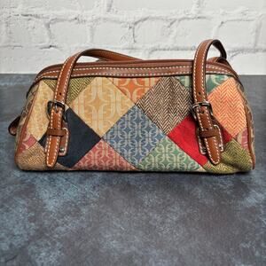 Vintage Fossil Patchwork Multicolor Fabric Shoulder Bag